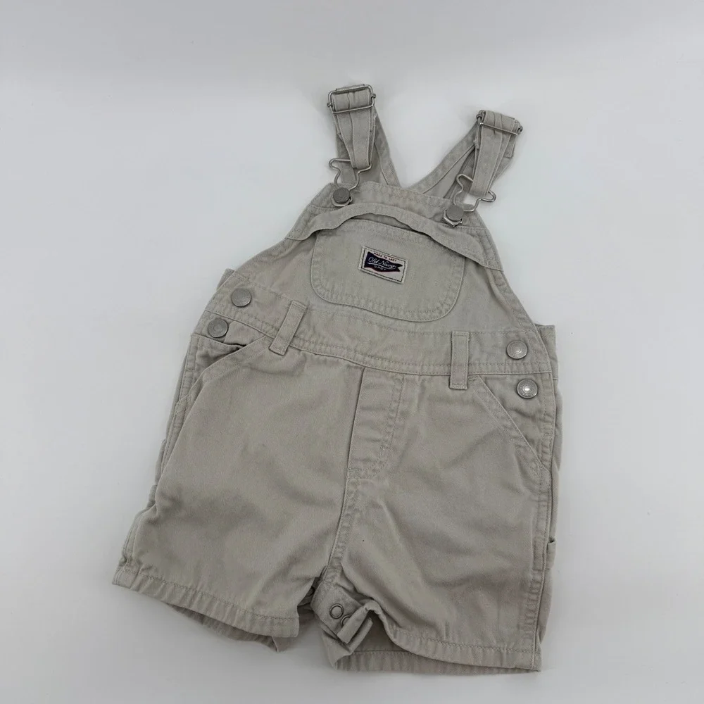 Old Navy Baby Khaki Cotton Carpenter‎ Shortalls Vintage 2001 Tan 6-12 Months